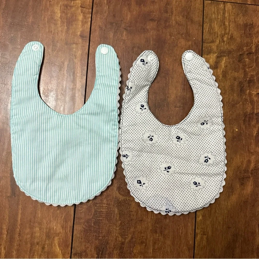 Blue and Navy teddy bear embroidered Baby Bib Set